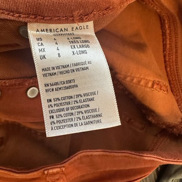 American Eagle Women’s Burnt Orange Button Fly Skinny Pants Size 4 X-Long - Picture 5 of 5